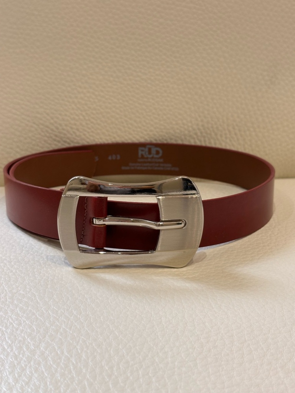 RUDSAK Red Leather Belt with Polished Silver Buckle